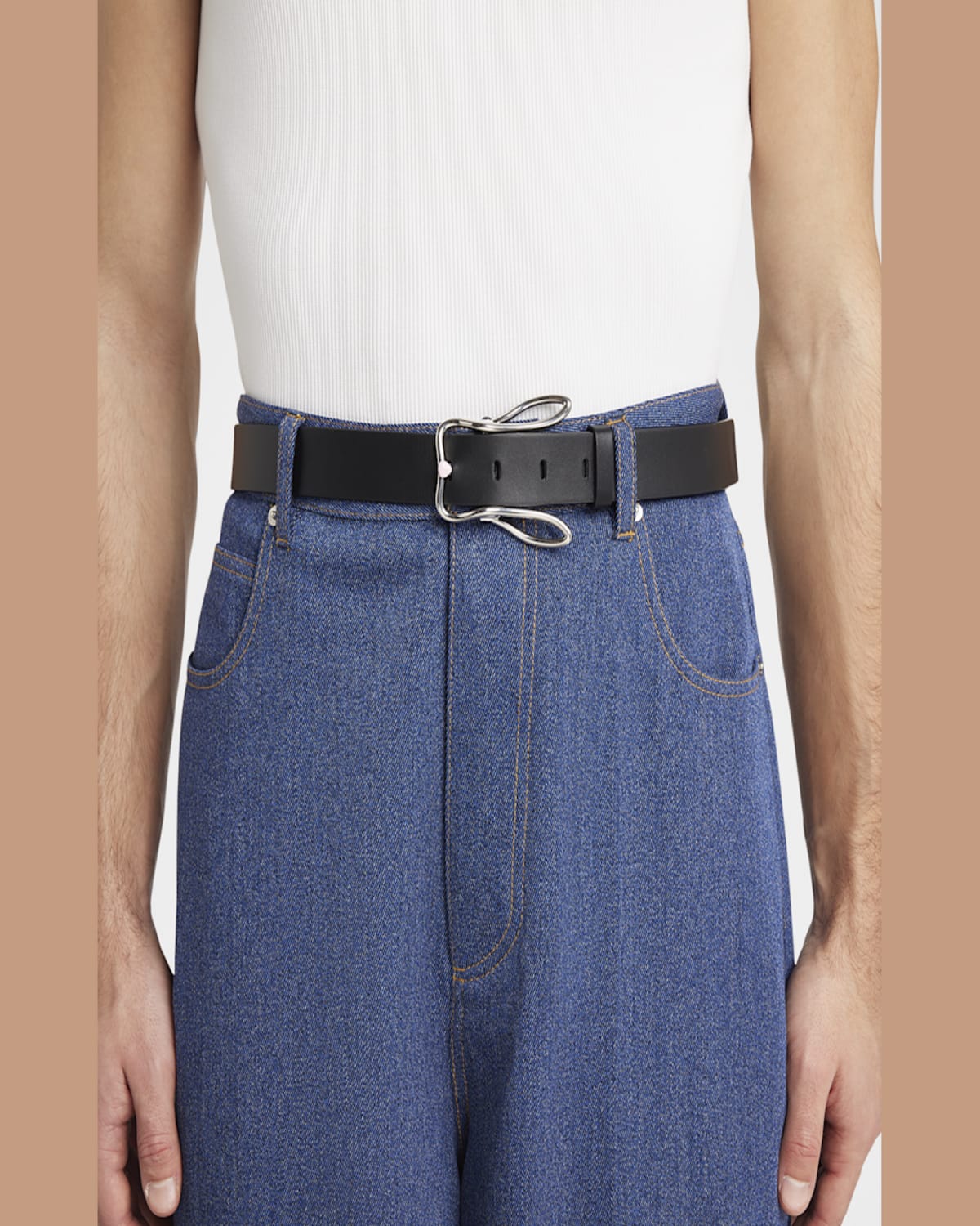 Bottega Veneta Men's Rabbit-buckle Leather Belt In Nero-nero