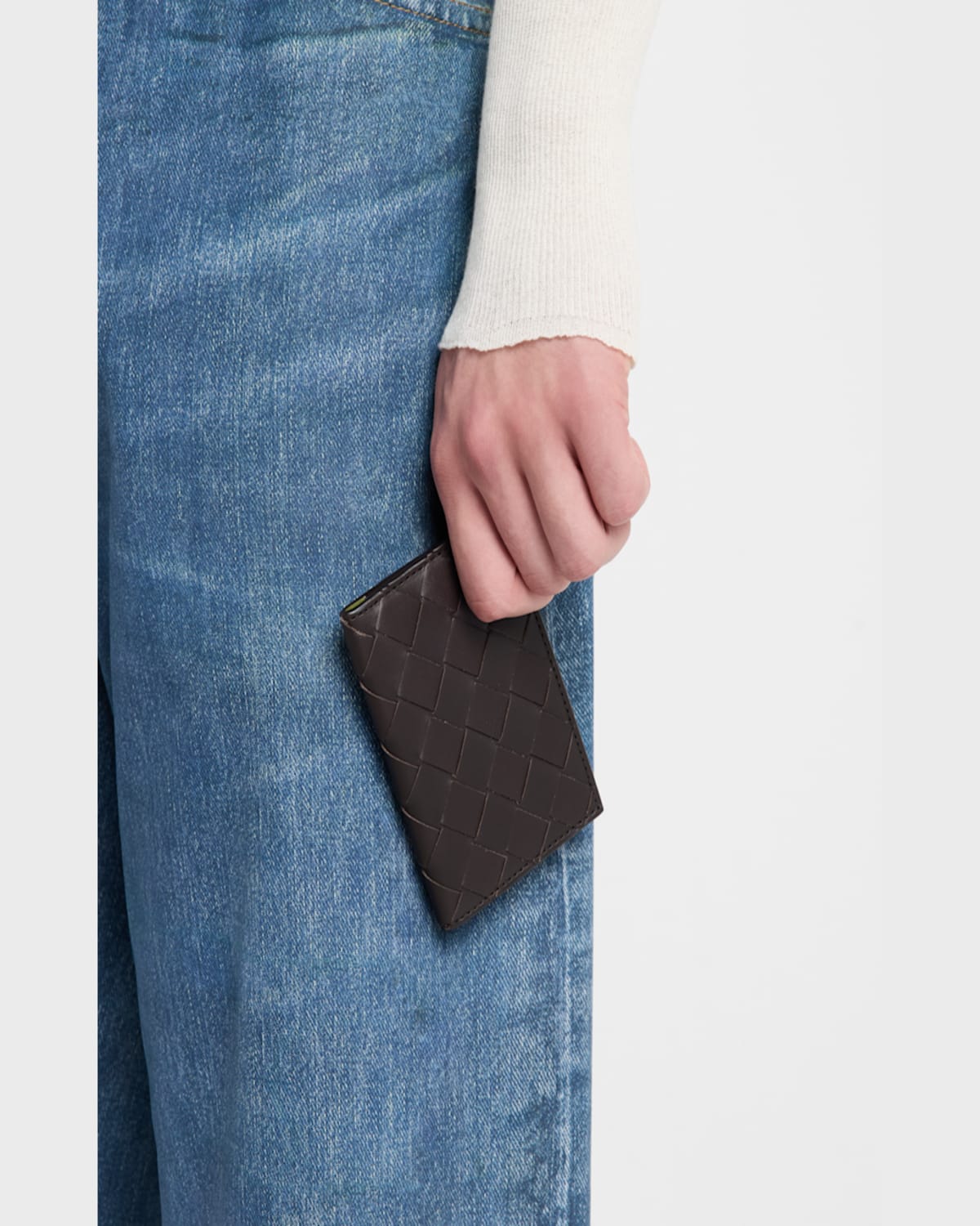 Bottega Veneta Men's Intrecciato Leather Flap Card Case In Truffle
