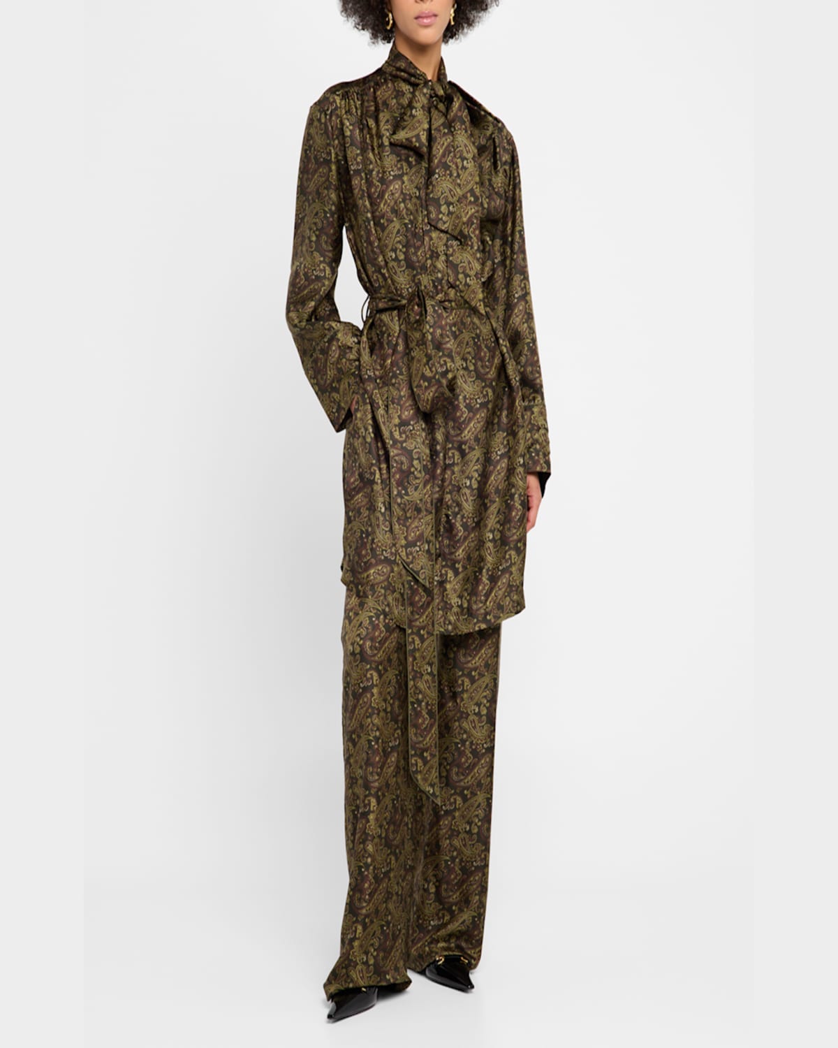 Saint Laurent Paisley Fluid Twill Straight-leg Pants In Brown