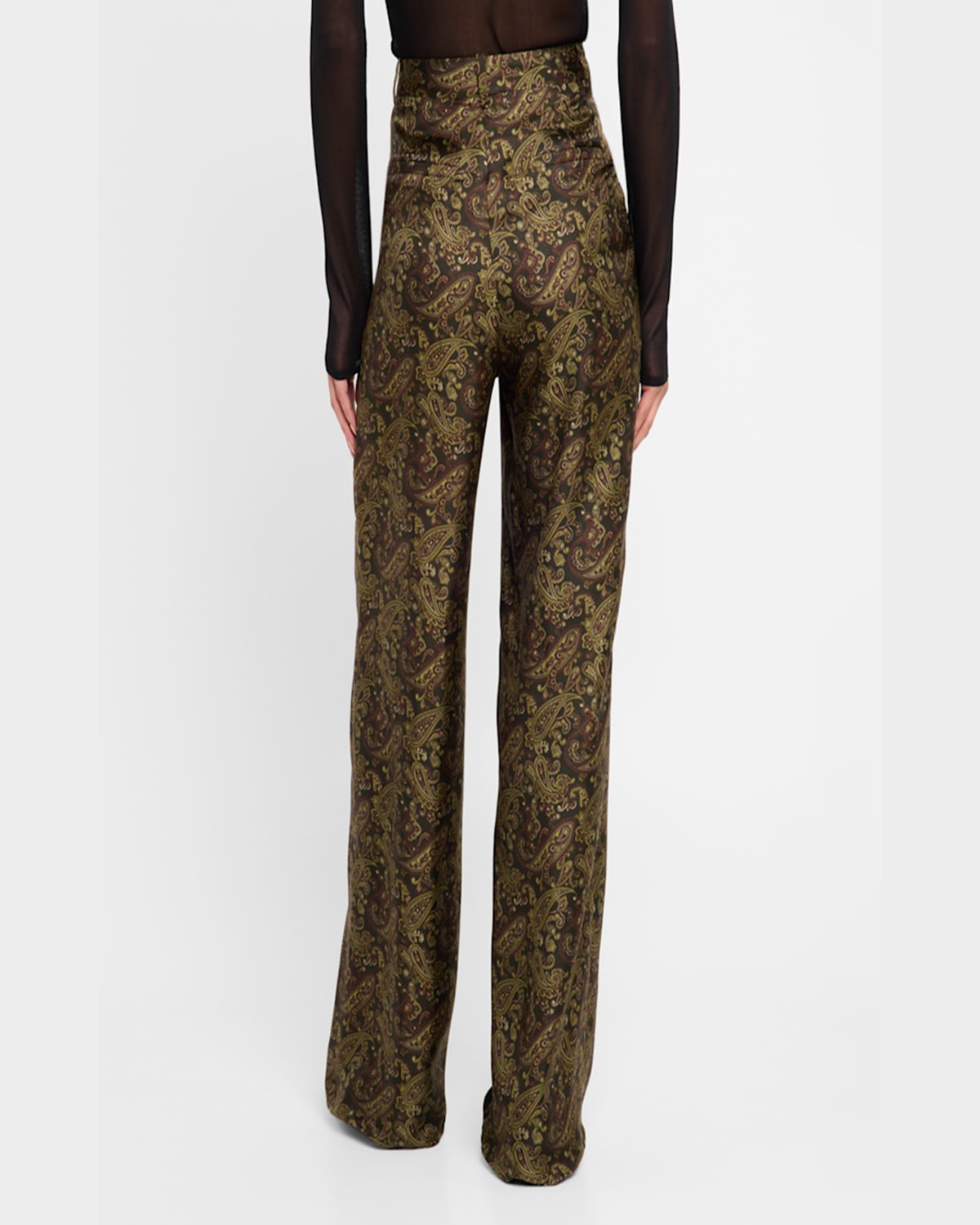 Saint Laurent Paisley Fluid Twill Straight-leg Pants In Brown