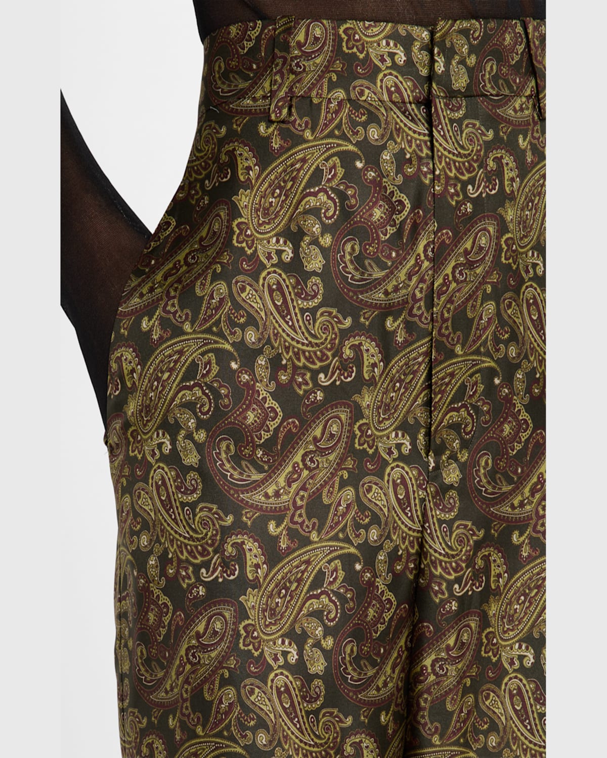 Saint Laurent Paisley Fluid Twill Straight-leg Pants In Brown