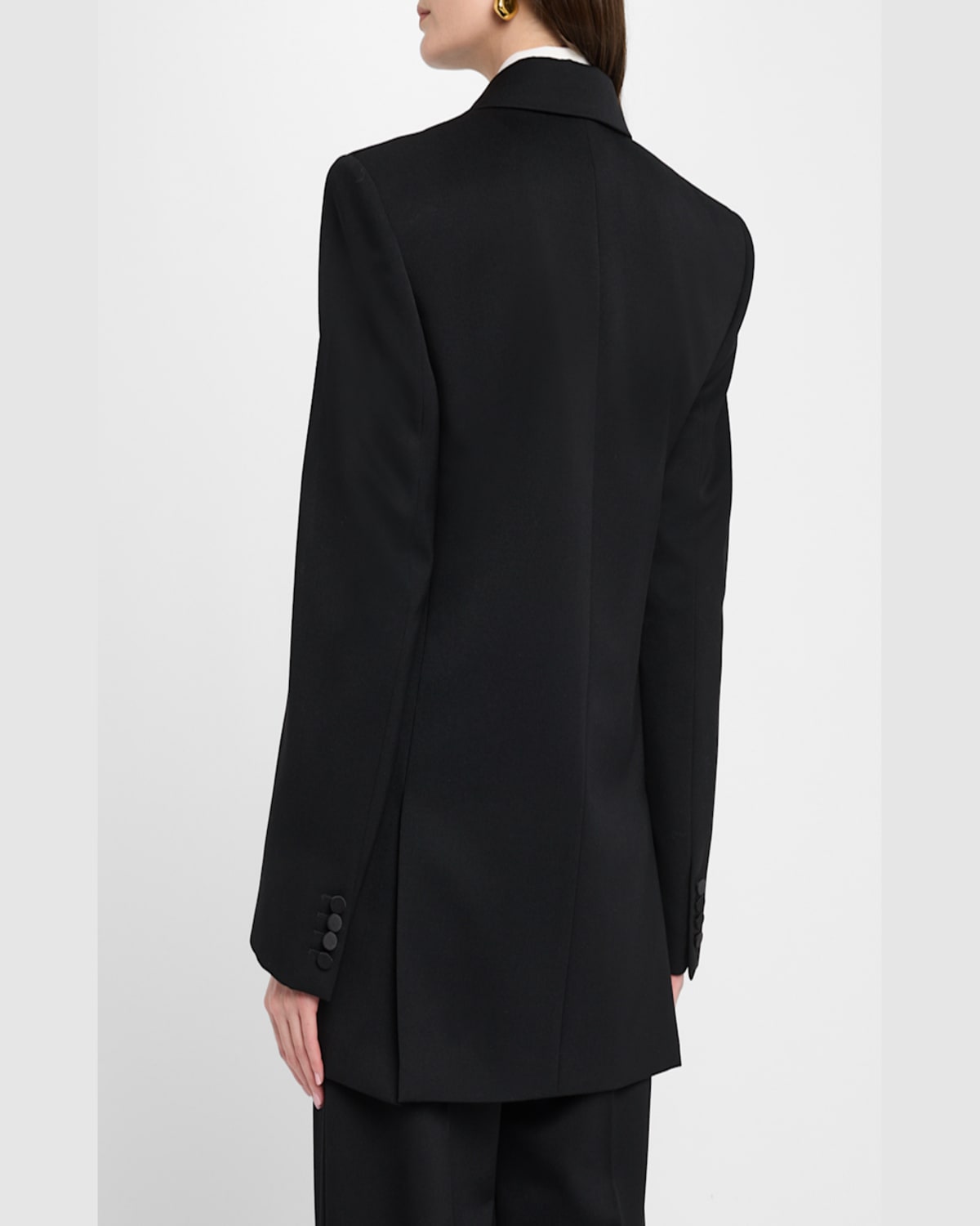 Saint Laurent Black Double-breasted Jacket With Peak Revers And Double Vent On The Rear In Wool Woman In Noir