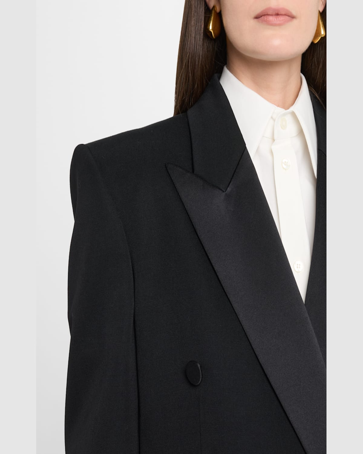 Saint Laurent Black Double-breasted Jacket With Peak Revers And Double Vent On The Rear In Wool Woman In Noir