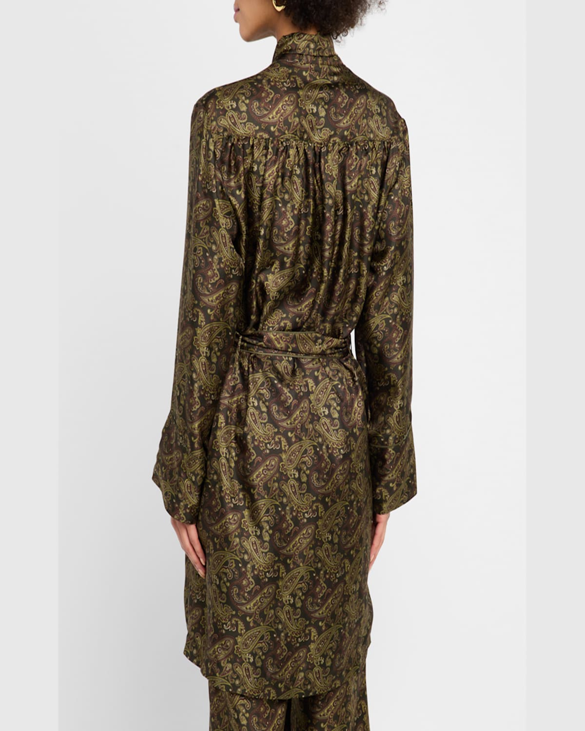 Saint Laurent Paisly Dress In Kaki Bordeaux