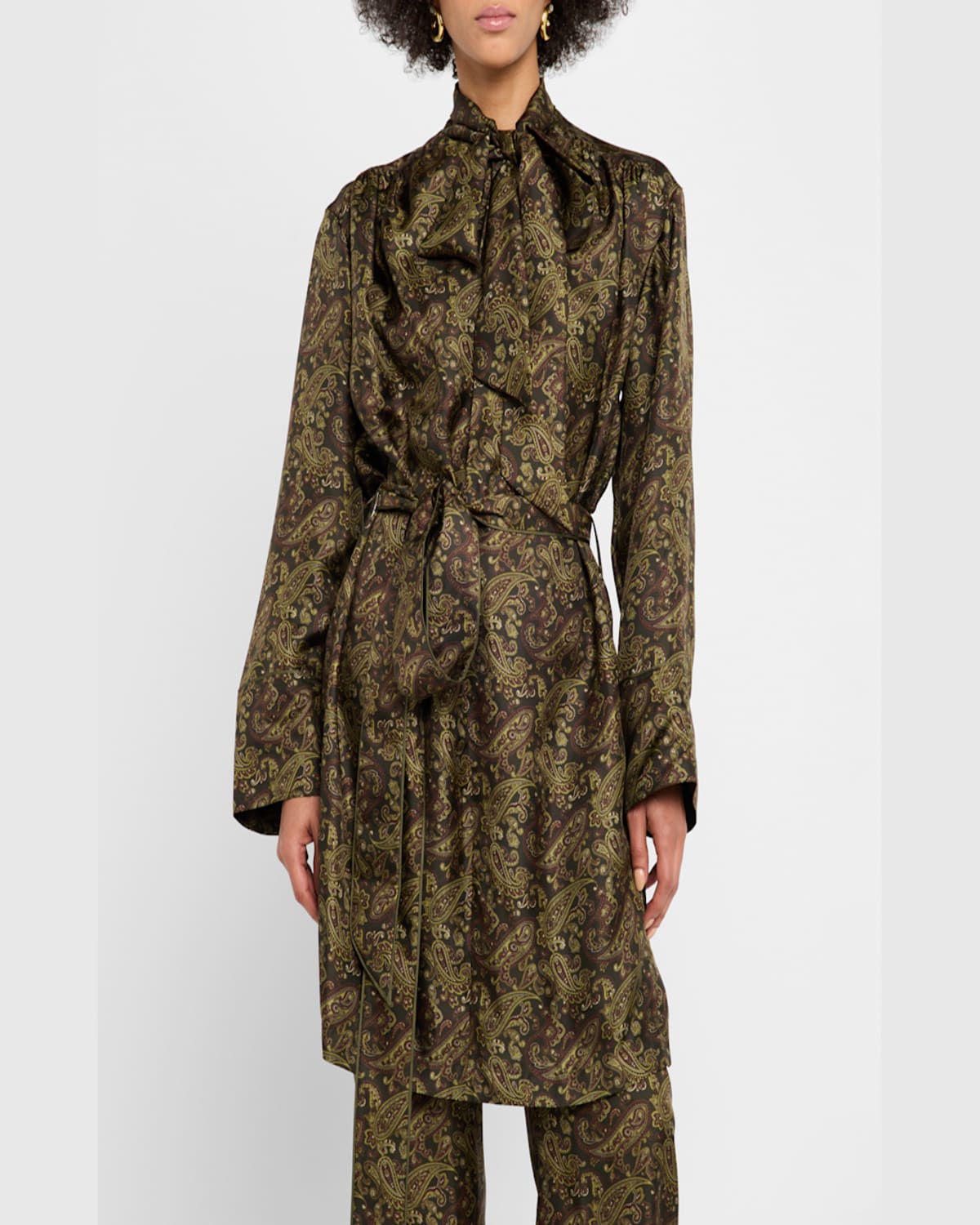 Saint Laurent Paisly Dress In Kaki Bordeaux