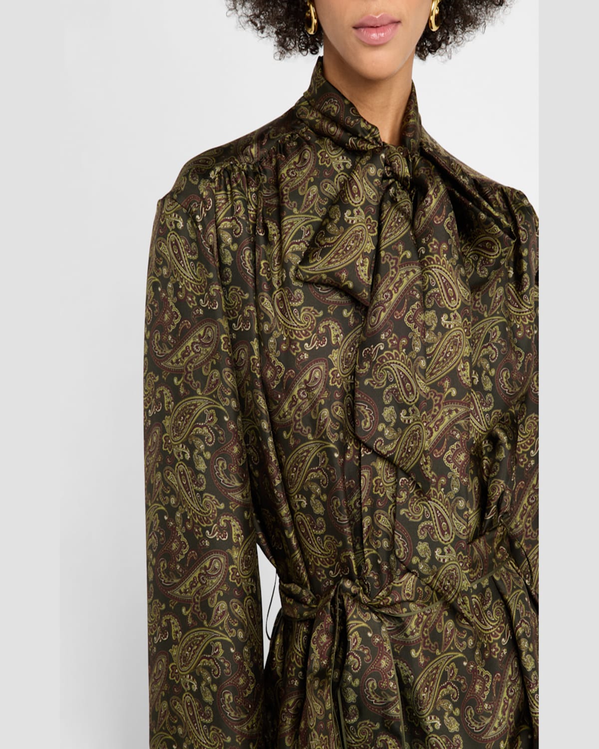 Saint Laurent Paisly Dress In Kaki Bordeaux