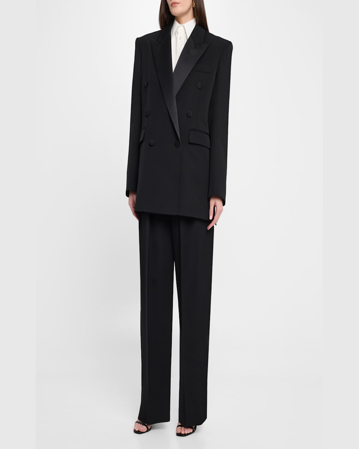 Saint Laurent Wide-leg Trousers In Grain De Poudre In Noir
