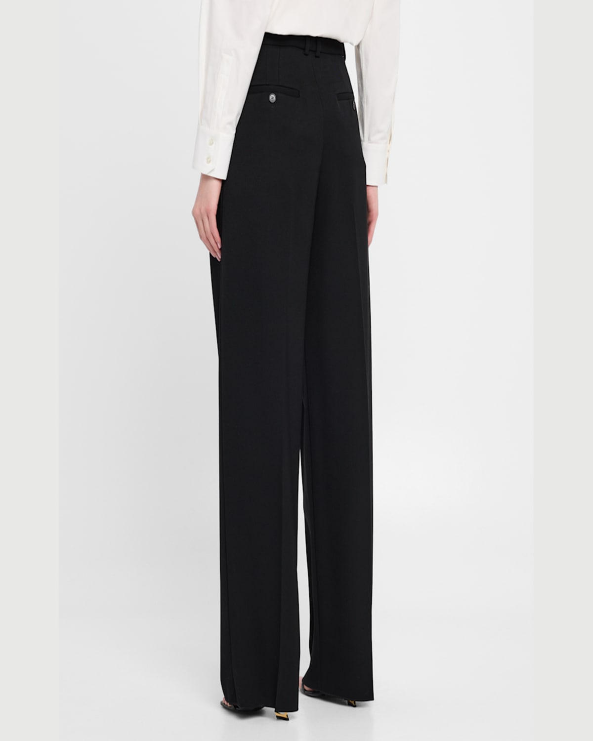 Saint Laurent Wide-leg Trousers In Grain De Poudre In Noir