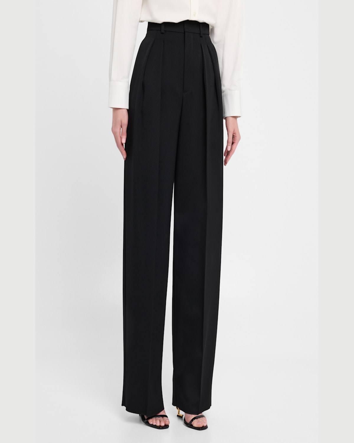 Saint Laurent Wide-leg Trousers In Grain De Poudre In Noir