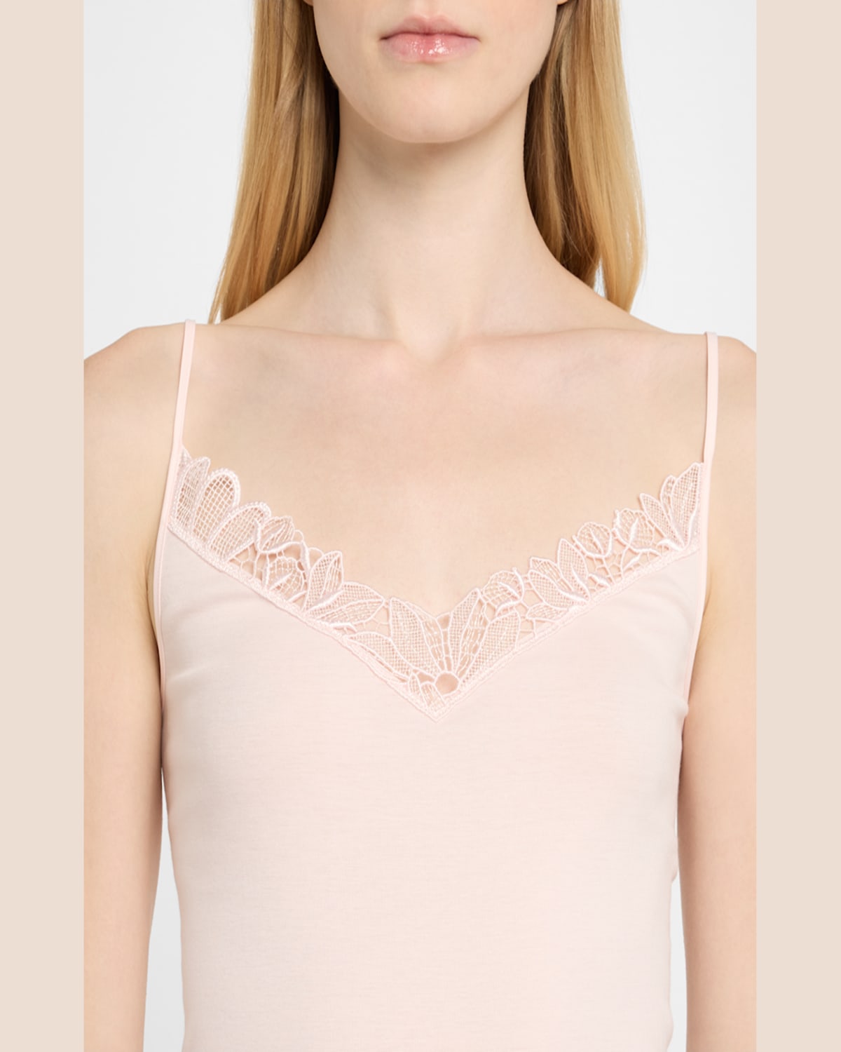 Hanro Belina Cotton V Neck Spaghetti Camisole In Rosewater