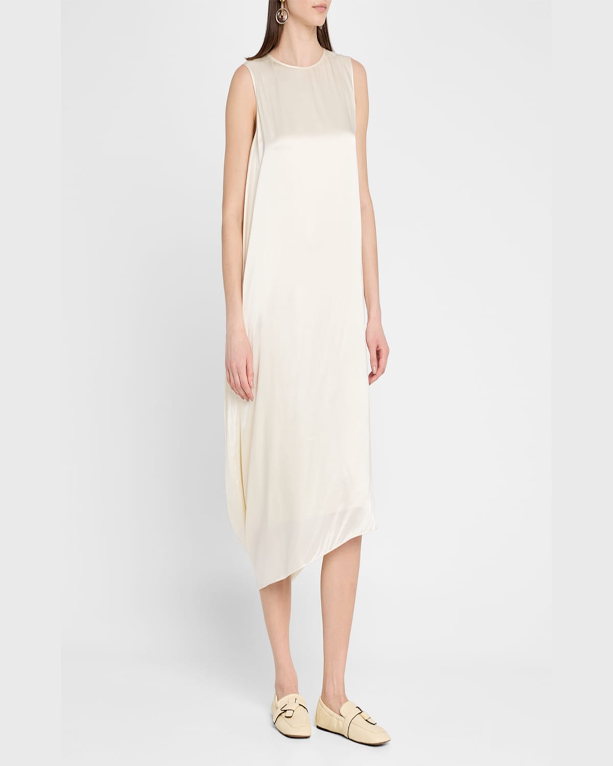 Loewe Sleeveless Draped Silk Midi Dress In Ivory