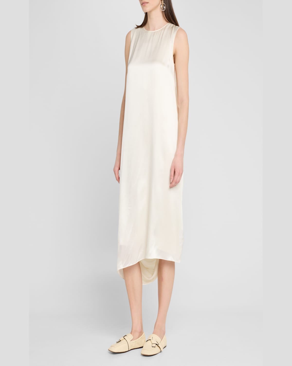 Loewe Sleeveless Draped Silk Midi Dress In Ivory