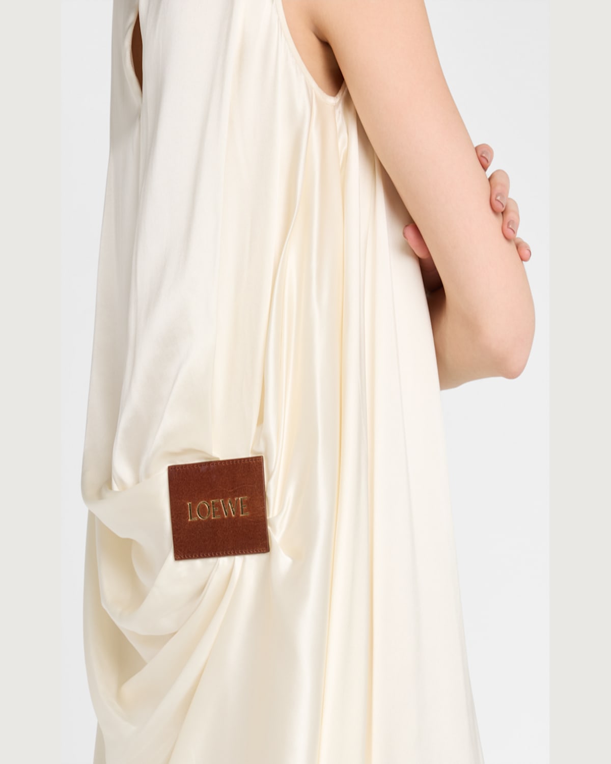 Loewe Sleeveless Draped Silk Midi Dress In Ivory