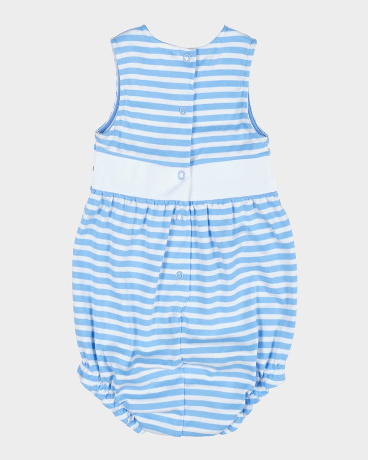 Florence Eiseman Striped Bubble Romper W/ Embroidered Strawberries In Blue Wht