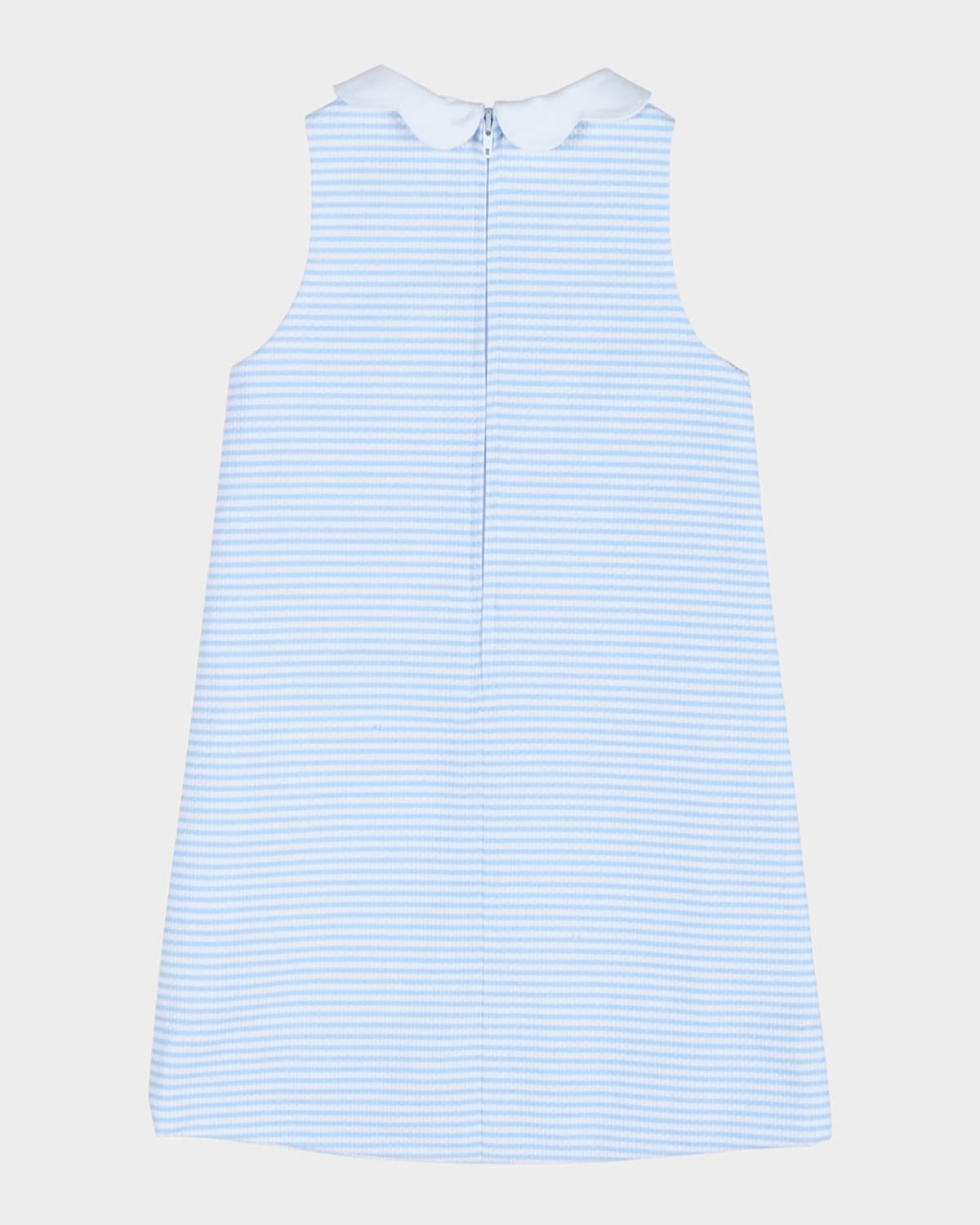 Shop Florence Eiseman Girl's Striped Dress W/ Floral Appliques In Blue Wht