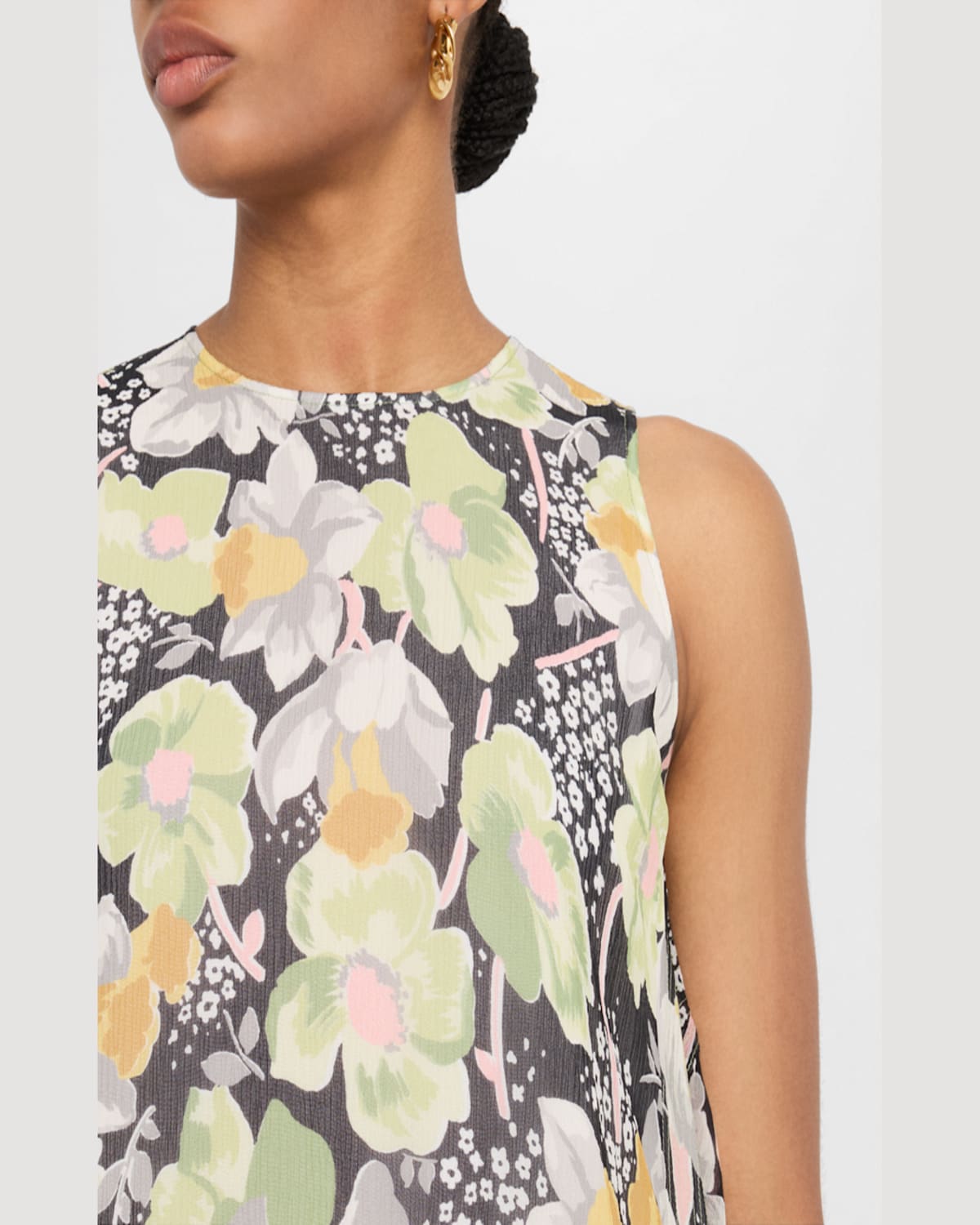 Loewe Floral Print Hoop Skirt Maxi Chiffon Silk Dress In Black Multicolor