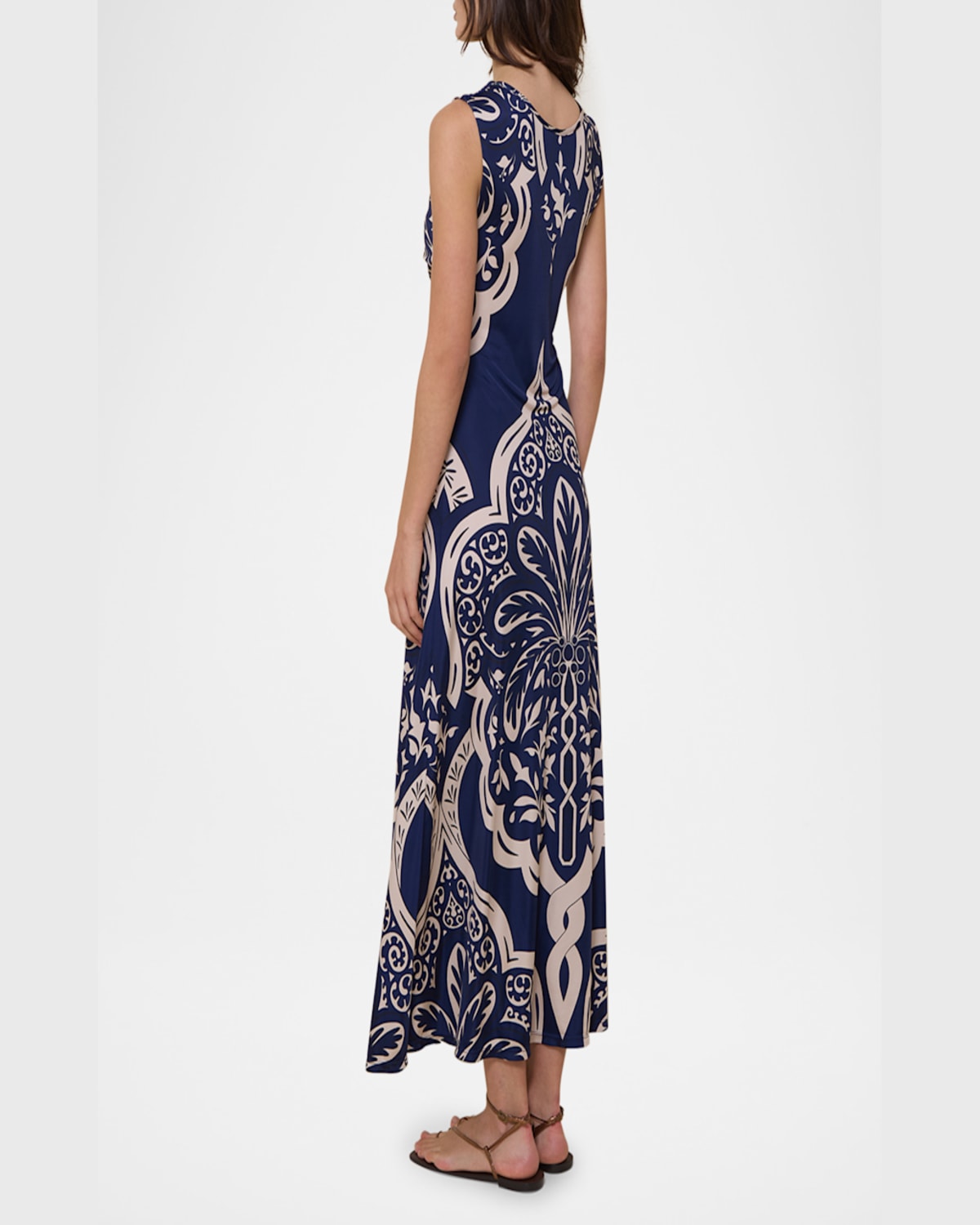 Johanna Ortiz Voyage Reversible Jersey Maxi Dress In Palma Sevillana Navy/ecru