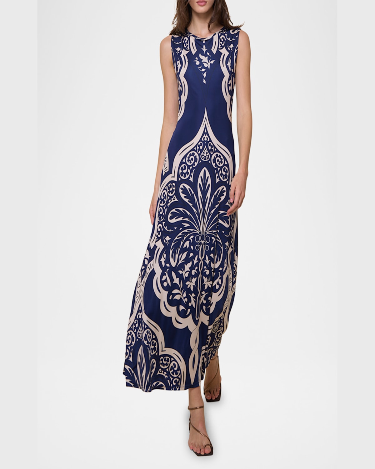 Johanna Ortiz Voyage Reversible Jersey Maxi Dress In Palma Sevillana Navy/ecru