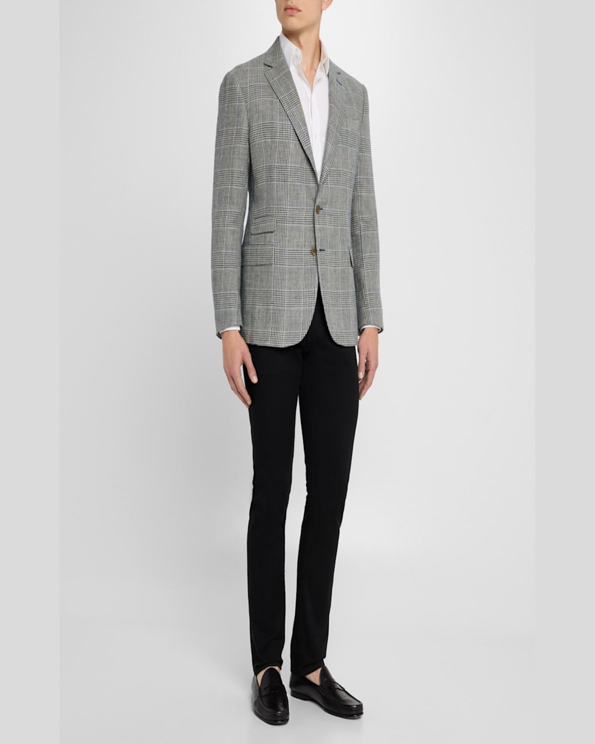 Ralph Lauren Purple Label Kent Hand Tailored Plaid Linen Blazer In Navy