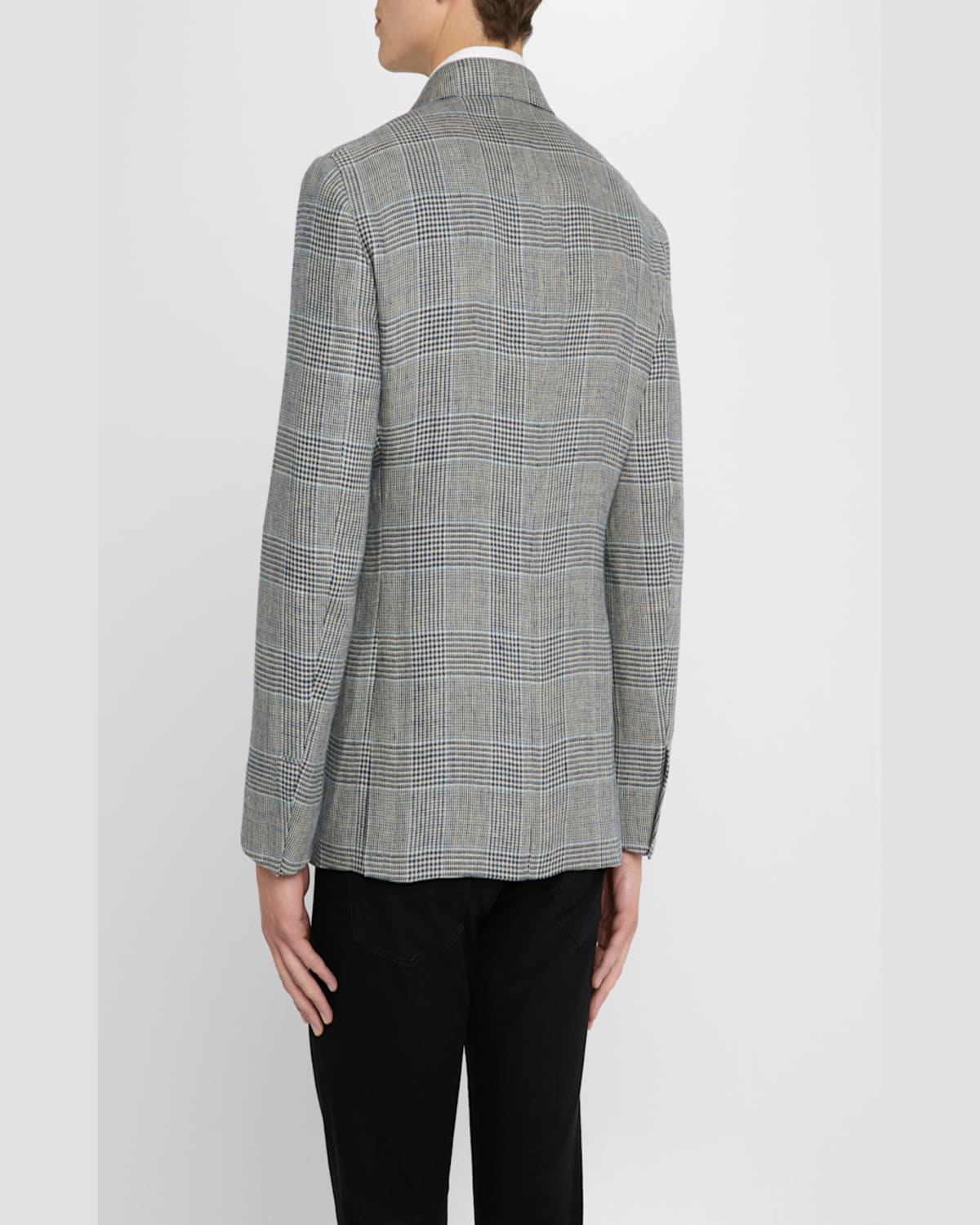 Ralph Lauren Purple Label Kent Hand Tailored Plaid Linen Blazer In Navy