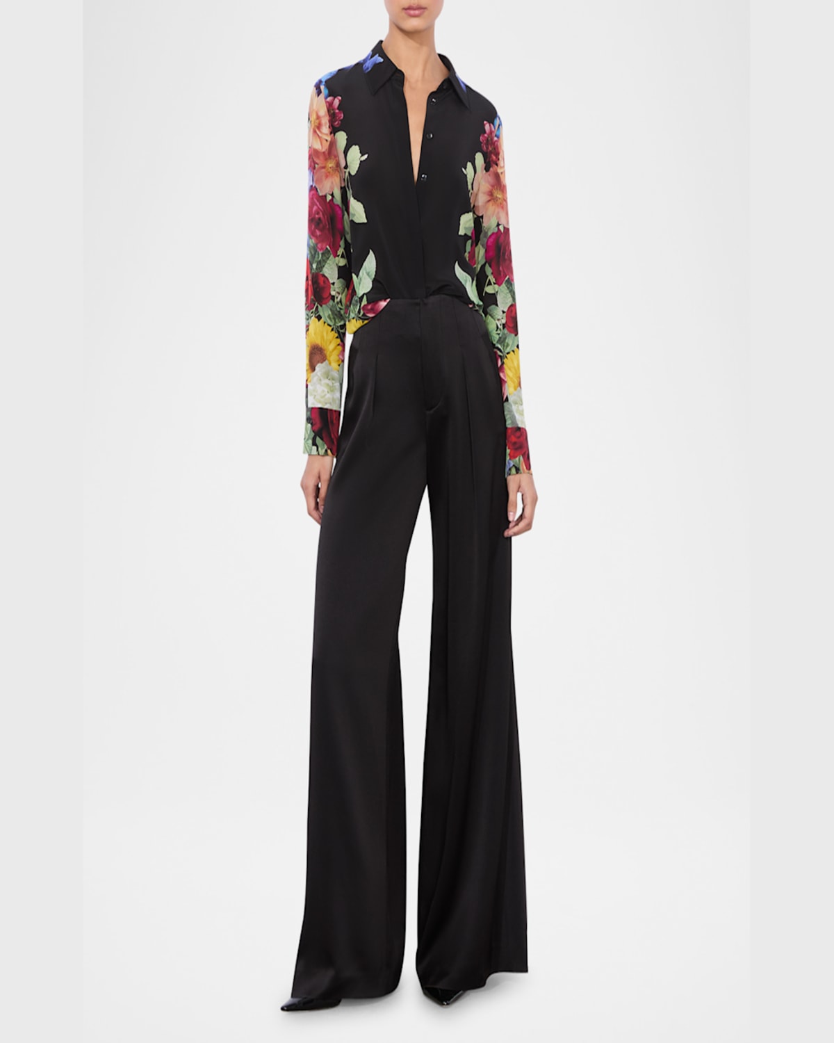 Alice And Olivia Brady Siim Button-front Top In Garden Brunch Black