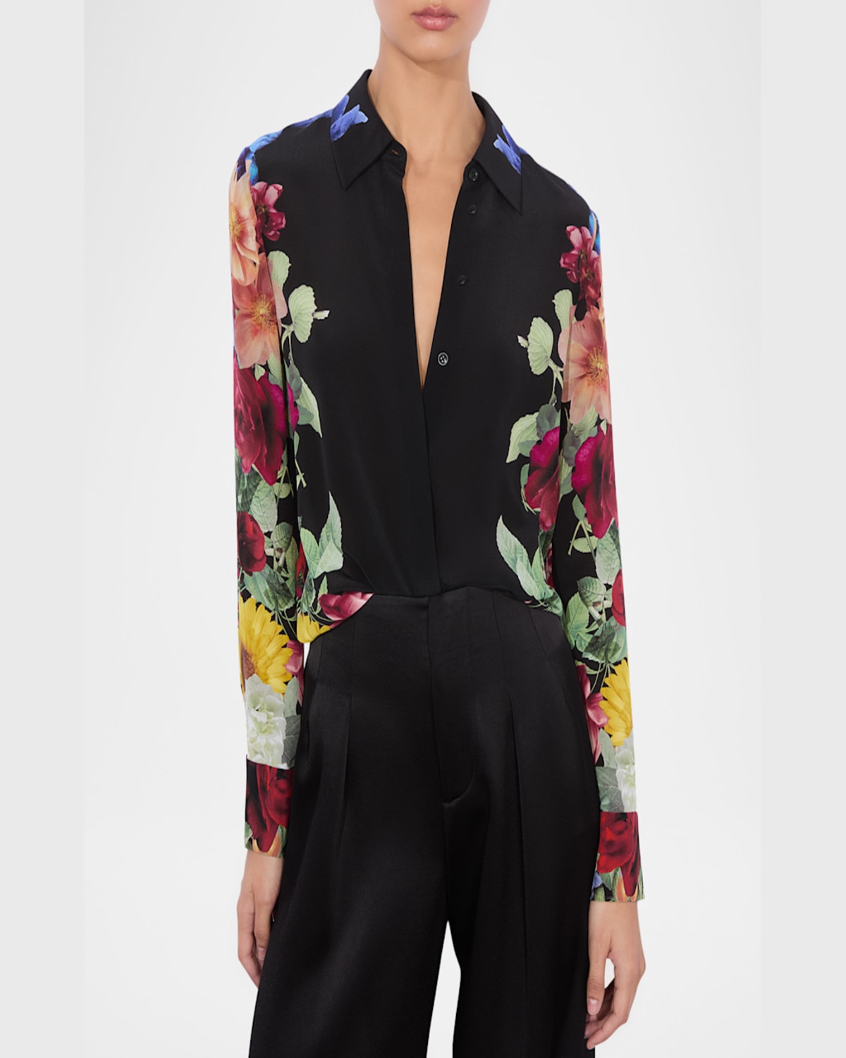 Alice And Olivia Brady Siim Button-front Top In Garden Brunch Black