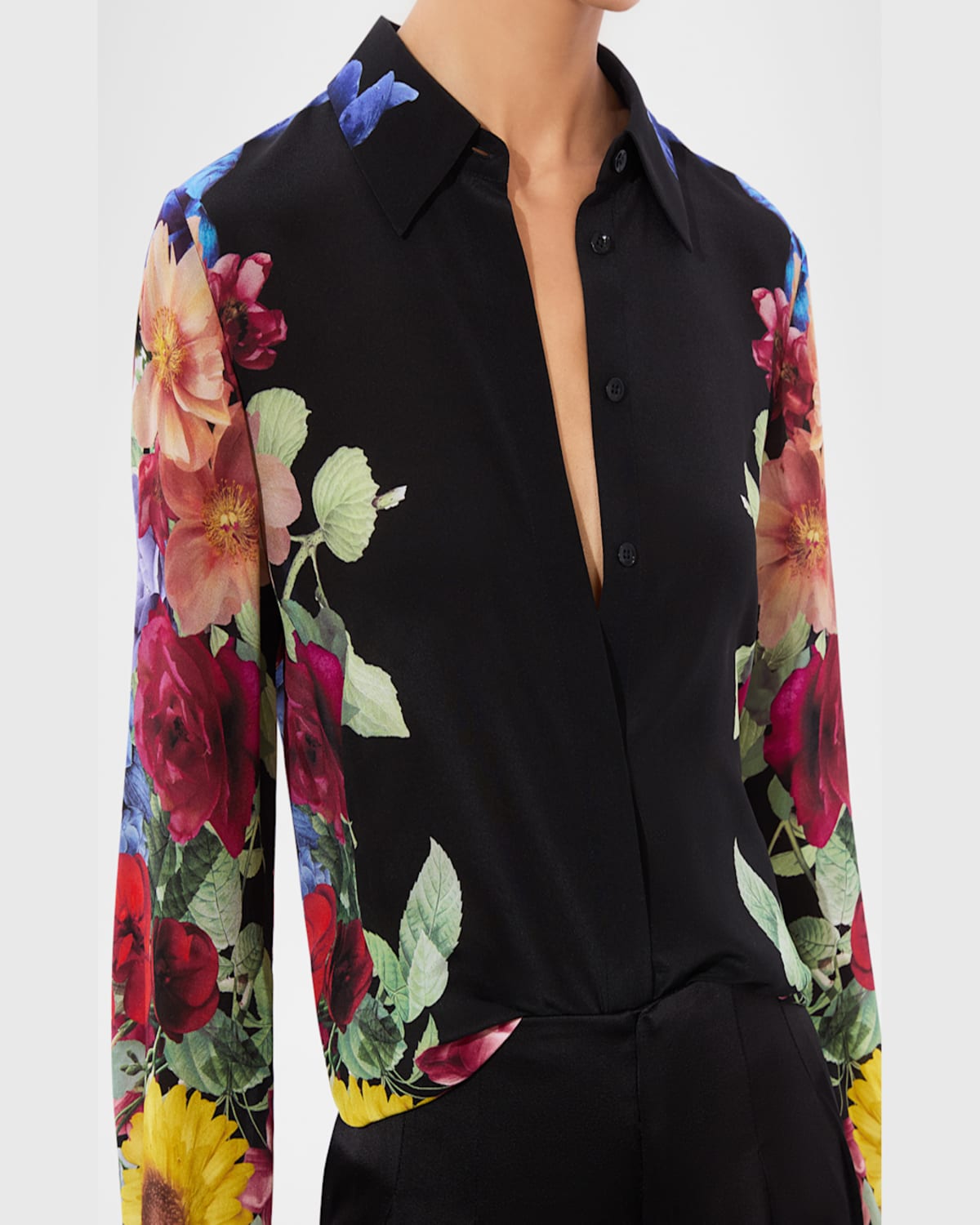 Alice And Olivia Brady Siim Button-front Top In Garden Brunch Black