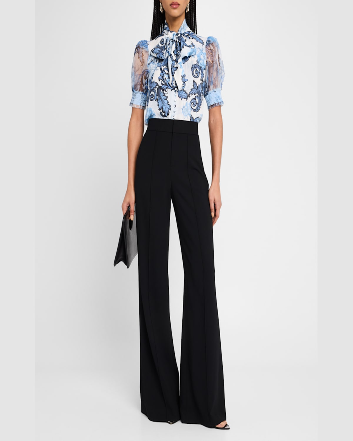 Alice And Olivia Scroll Symphony Brentley Tie-neck Top In Scroll Symphony