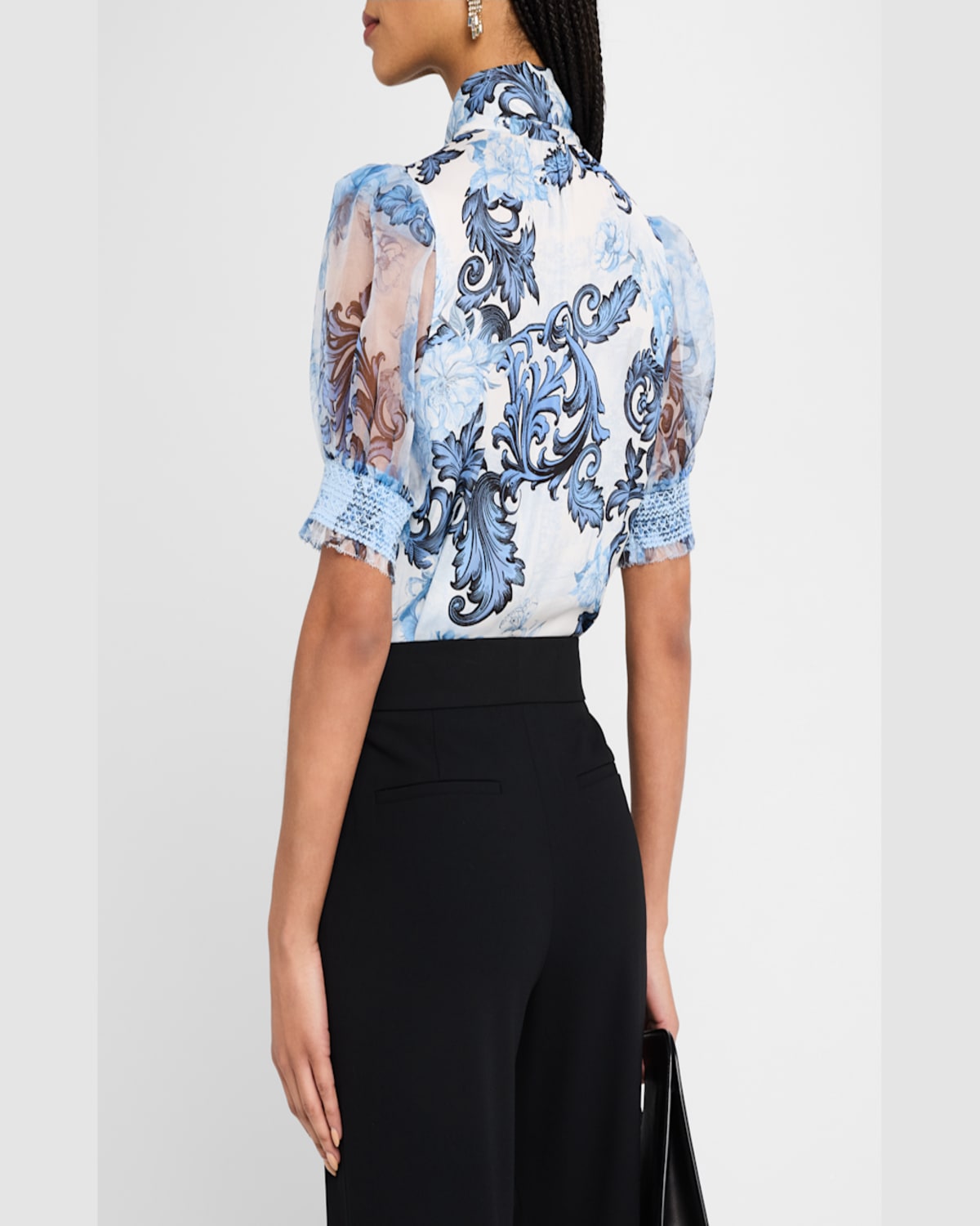 Alice And Olivia Scroll Symphony Brentley Tie-neck Top In Scroll Symphony