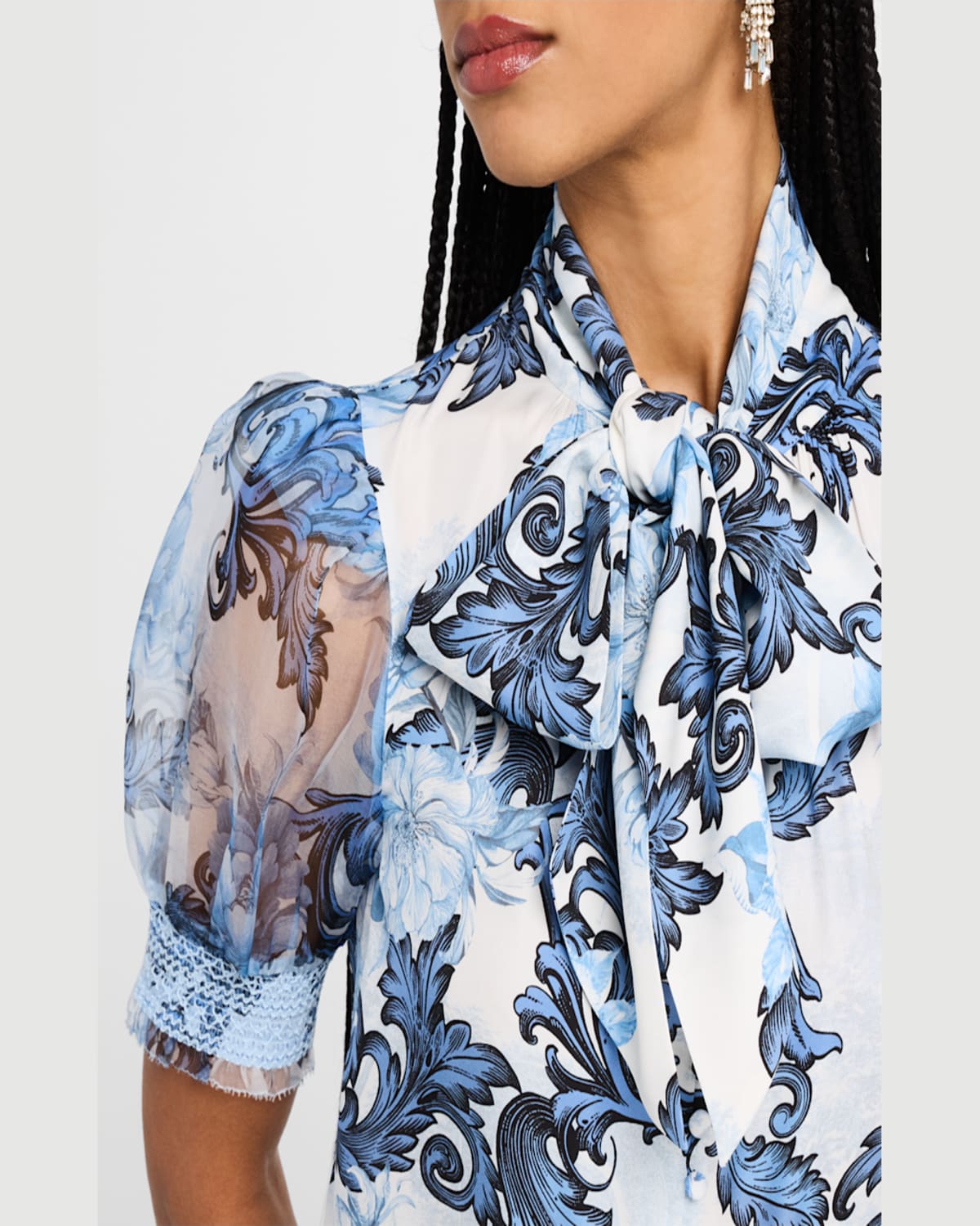 Alice And Olivia Scroll Symphony Brentley Tie-neck Top In Scroll Symphony
