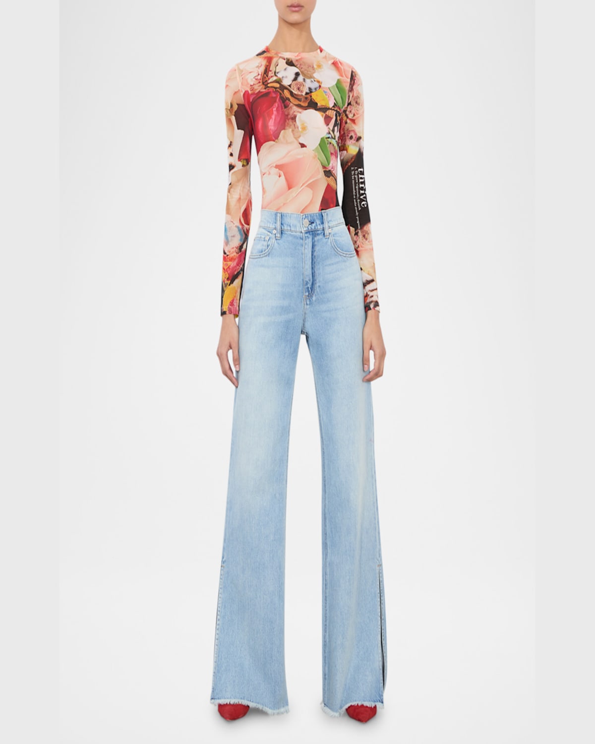 Alice And Olivia X Kelly Dabbah Delaina Mesh Long-sleeve Top In Thrive