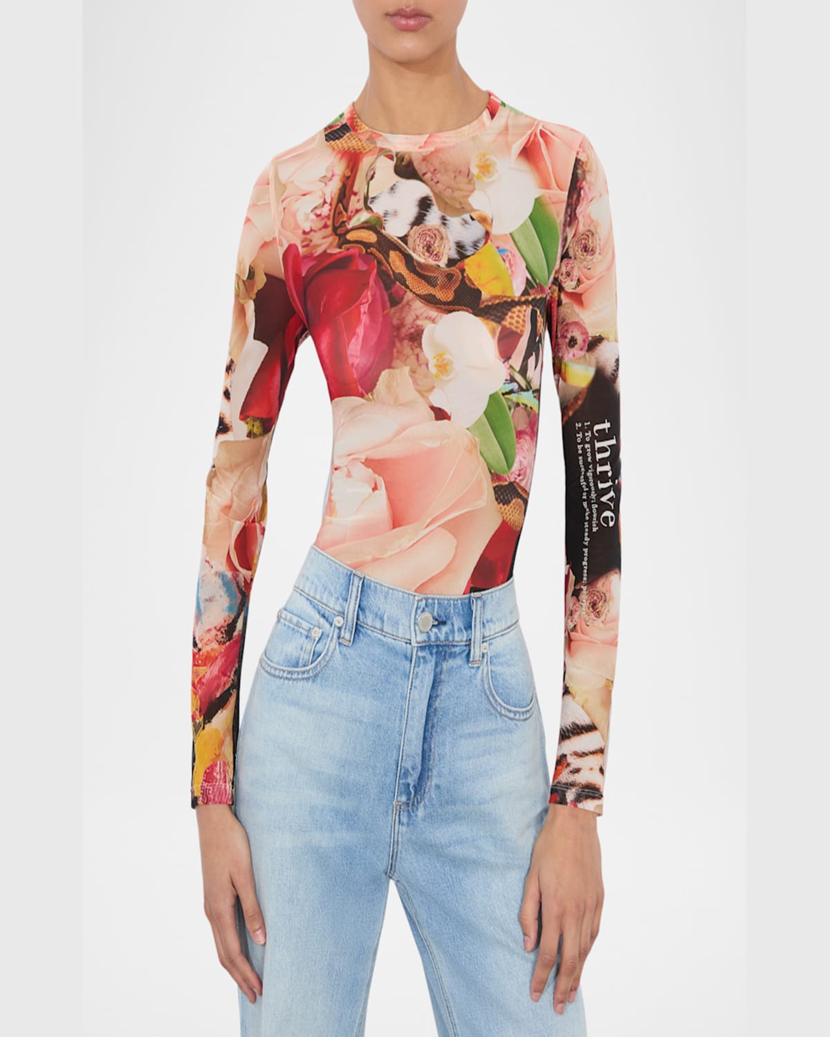 Alice And Olivia X Kelly Dabbah Delaina Mesh Long-sleeve Top In Thrive