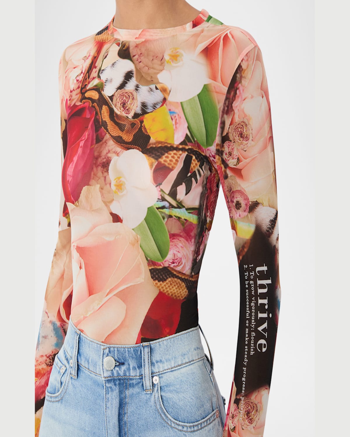 Alice And Olivia X Kelly Dabbah Delaina Mesh Long-sleeve Top In Thrive