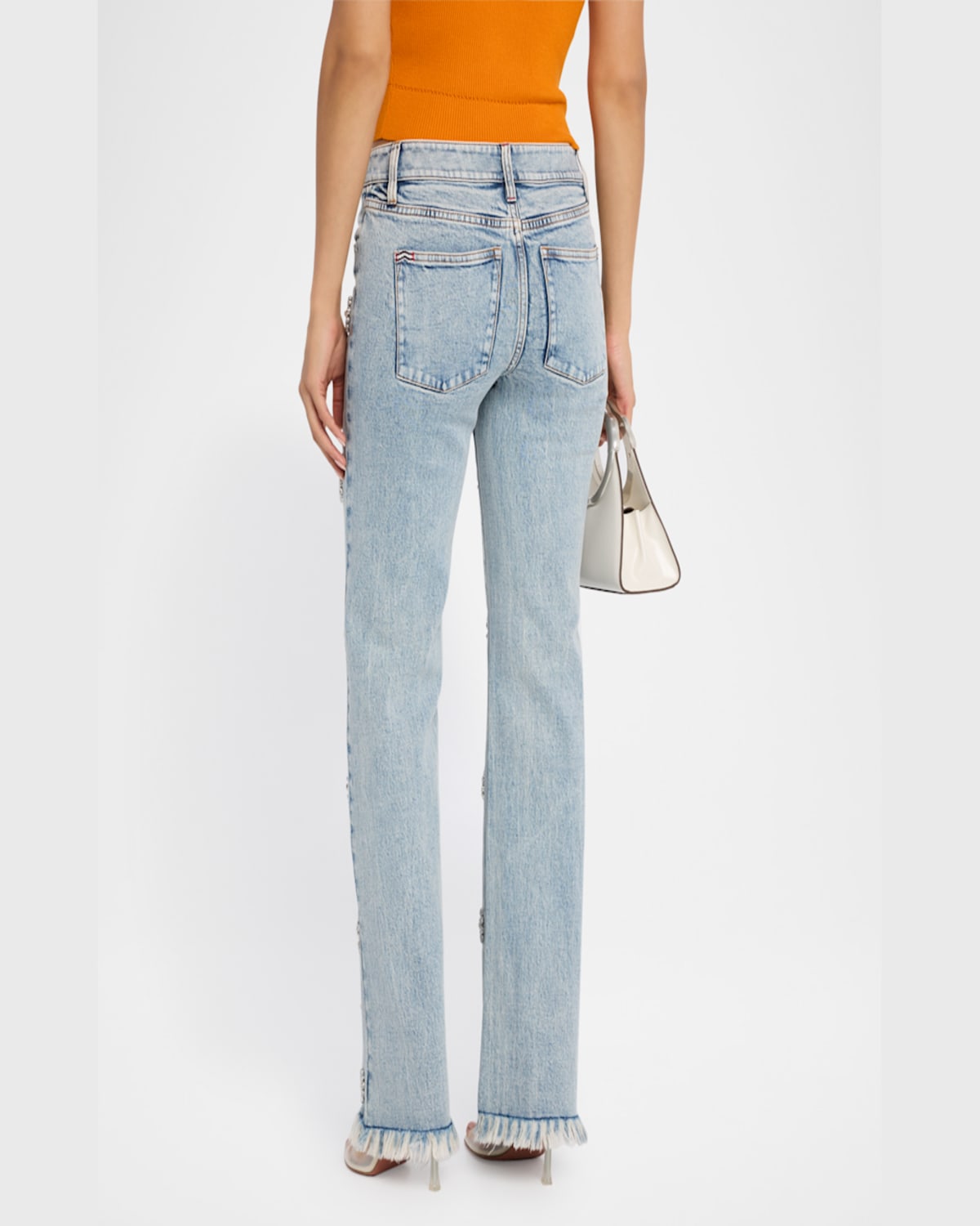 Alice And Olivia Roxie Embellished Straight Flare Full Length Jeans Gemma Light Blue In Gemma Light Blue