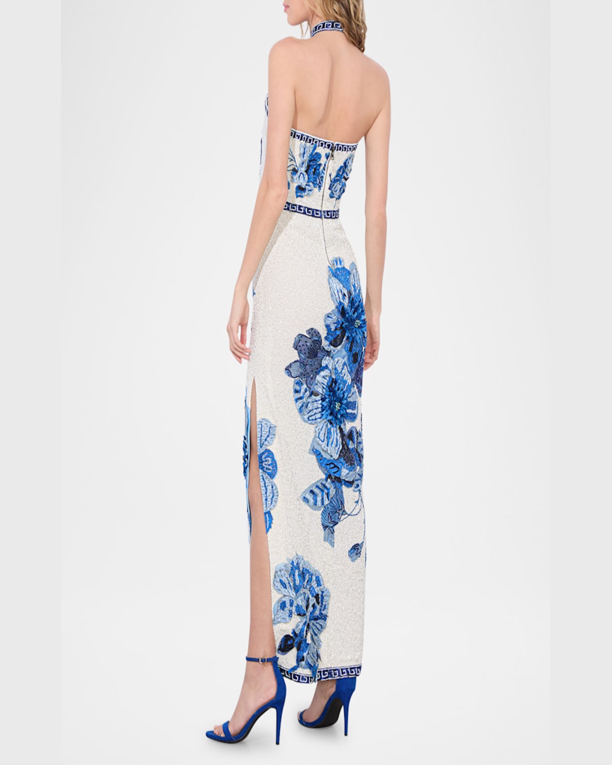 Alice And Olivia Georgie Embellished Strapless High Slit Gown With Collar In Affection