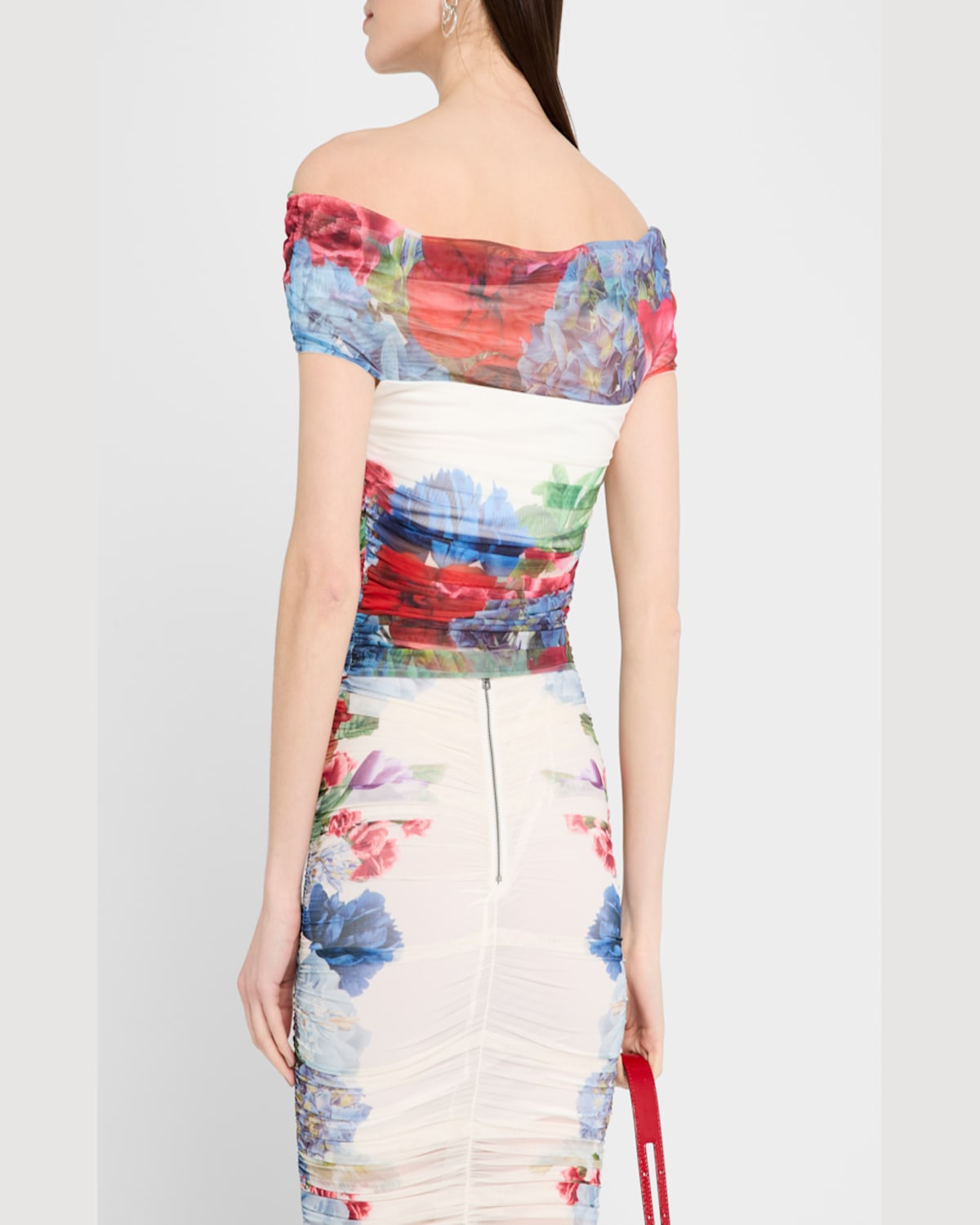 Alice And Olivia Isadola Folded Off-shoulder Ruched Top In Garden Brunch Off Wh