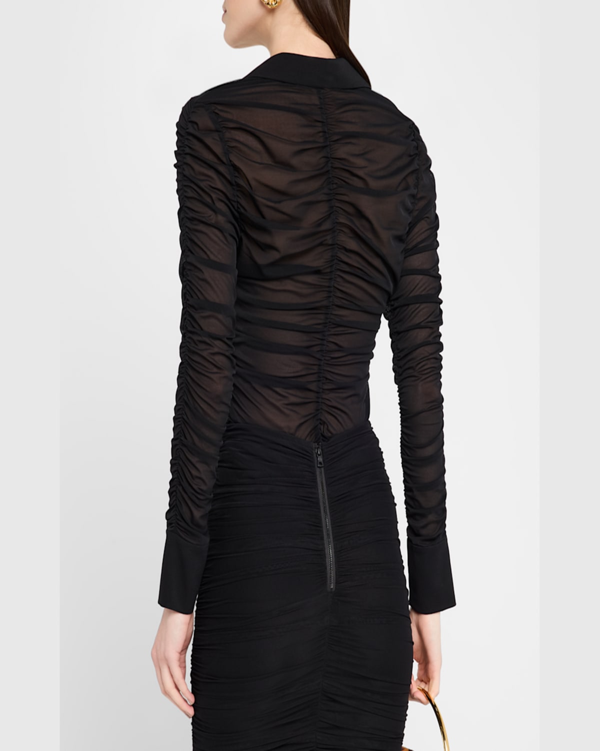 Alice And Olivia Portia Fitted Mesh Button-front Shirt In Off White