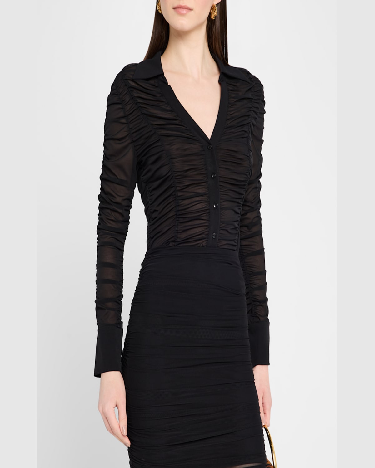 Alice And Olivia Portia Fitted Mesh Button-front Shirt In Off White