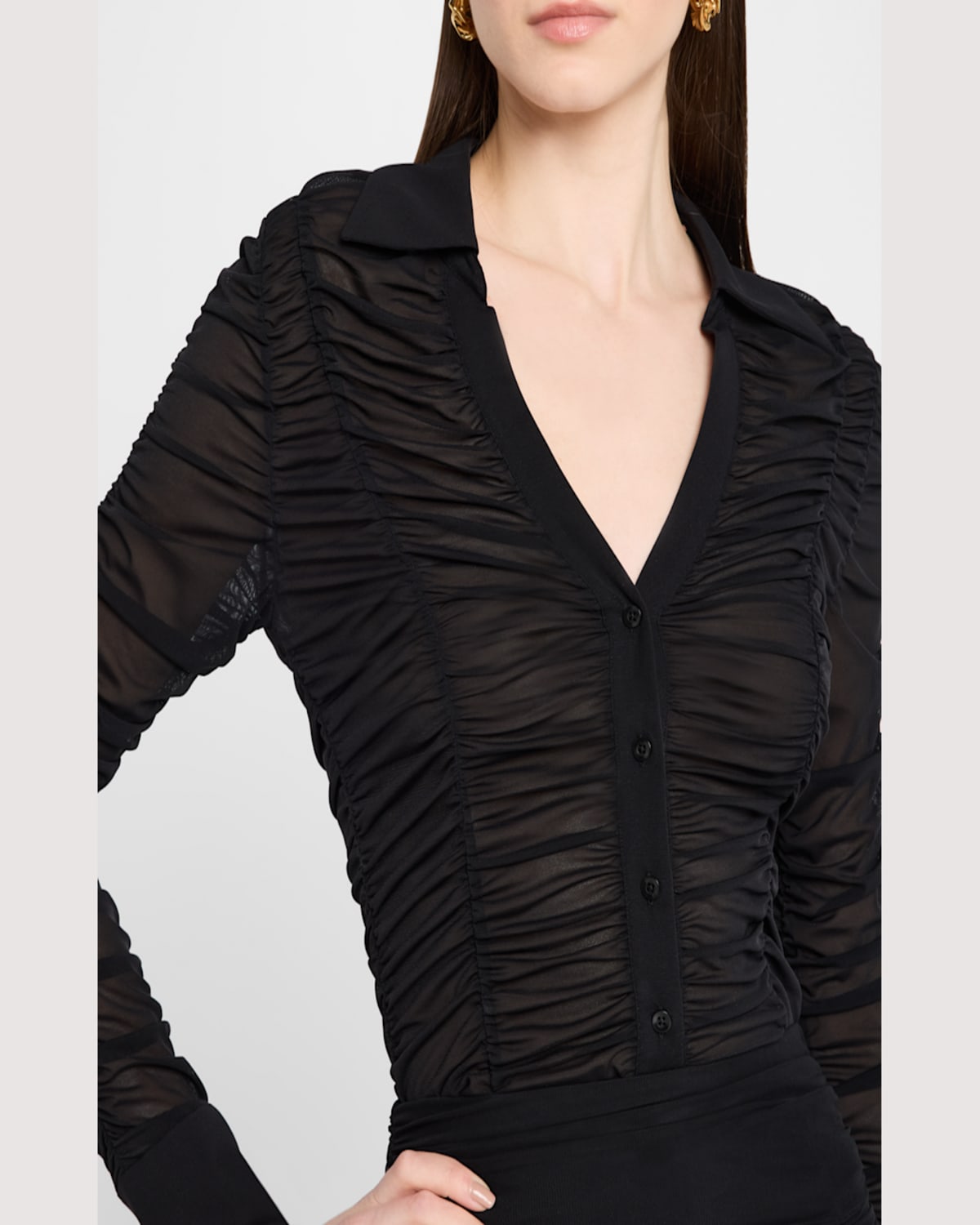 Alice And Olivia Portia Fitted Mesh Button-front Shirt In Off White