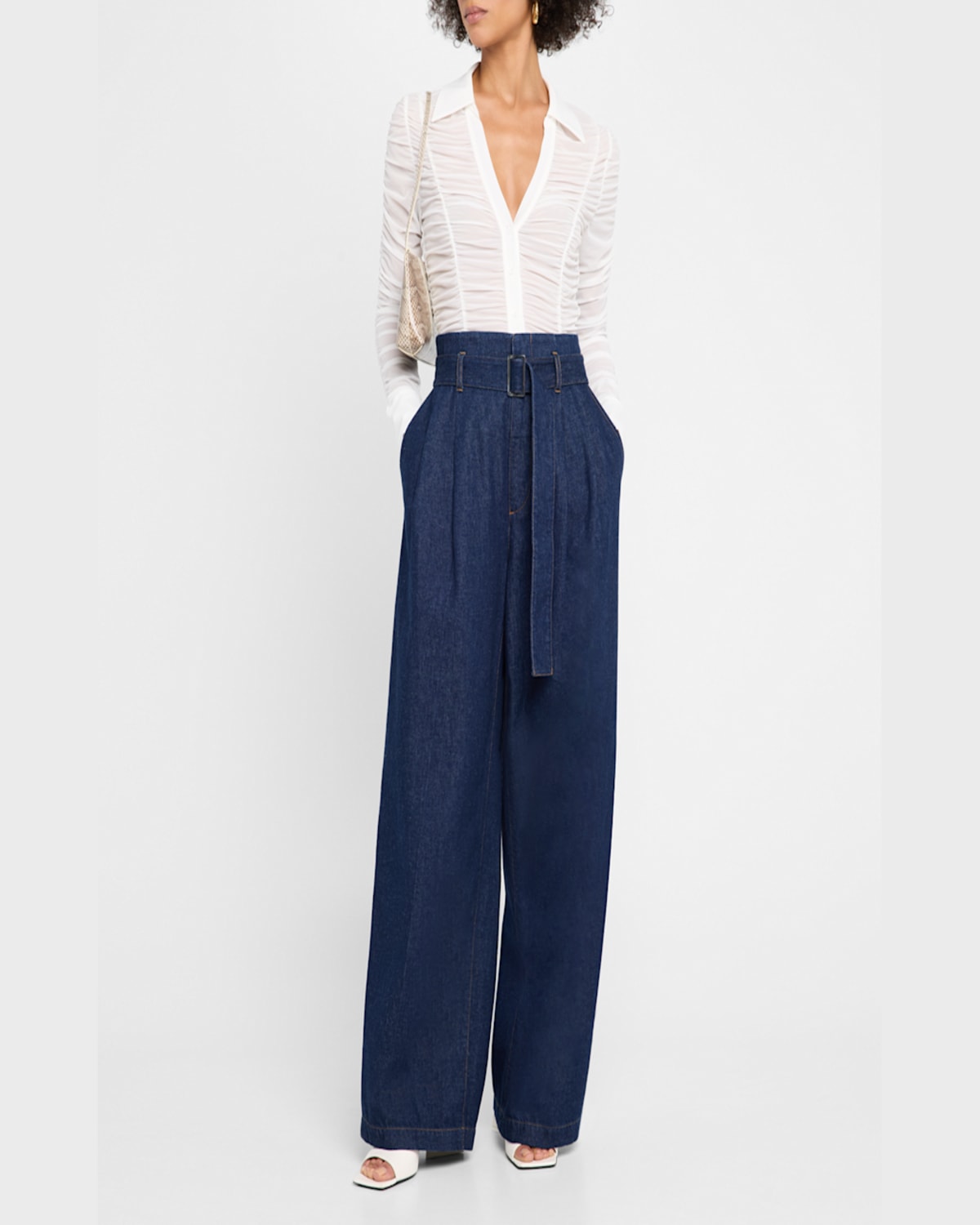Alice And Olivia Portia Fitted Mesh Button-front Shirt In Off White