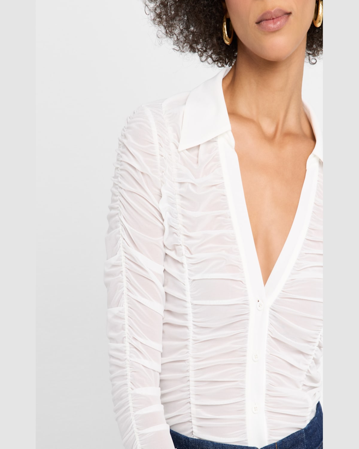 Alice And Olivia Portia Fitted Mesh Button-front Shirt In Off White