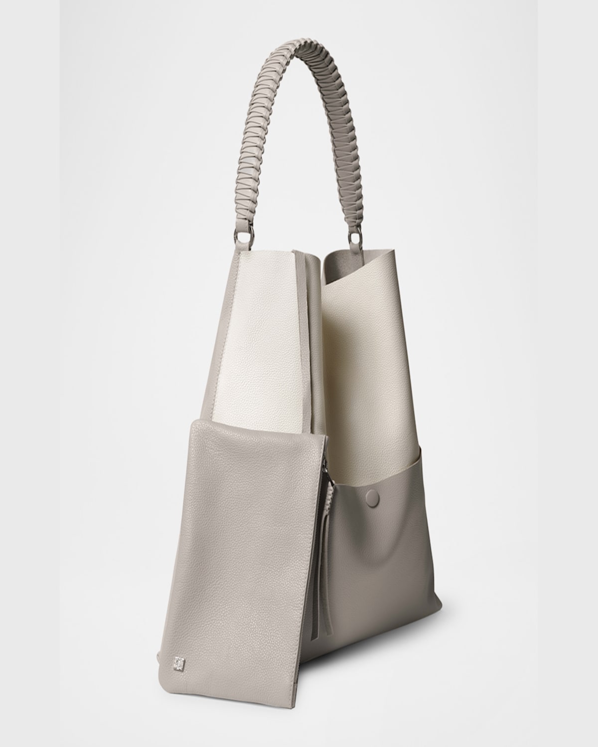 Callista Duo Slim Grain Leather Tote Bag In Oat Cream