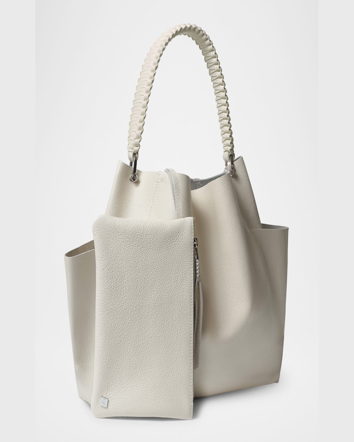 Callista Loom Grained Leather Shoulder Bag In Cream