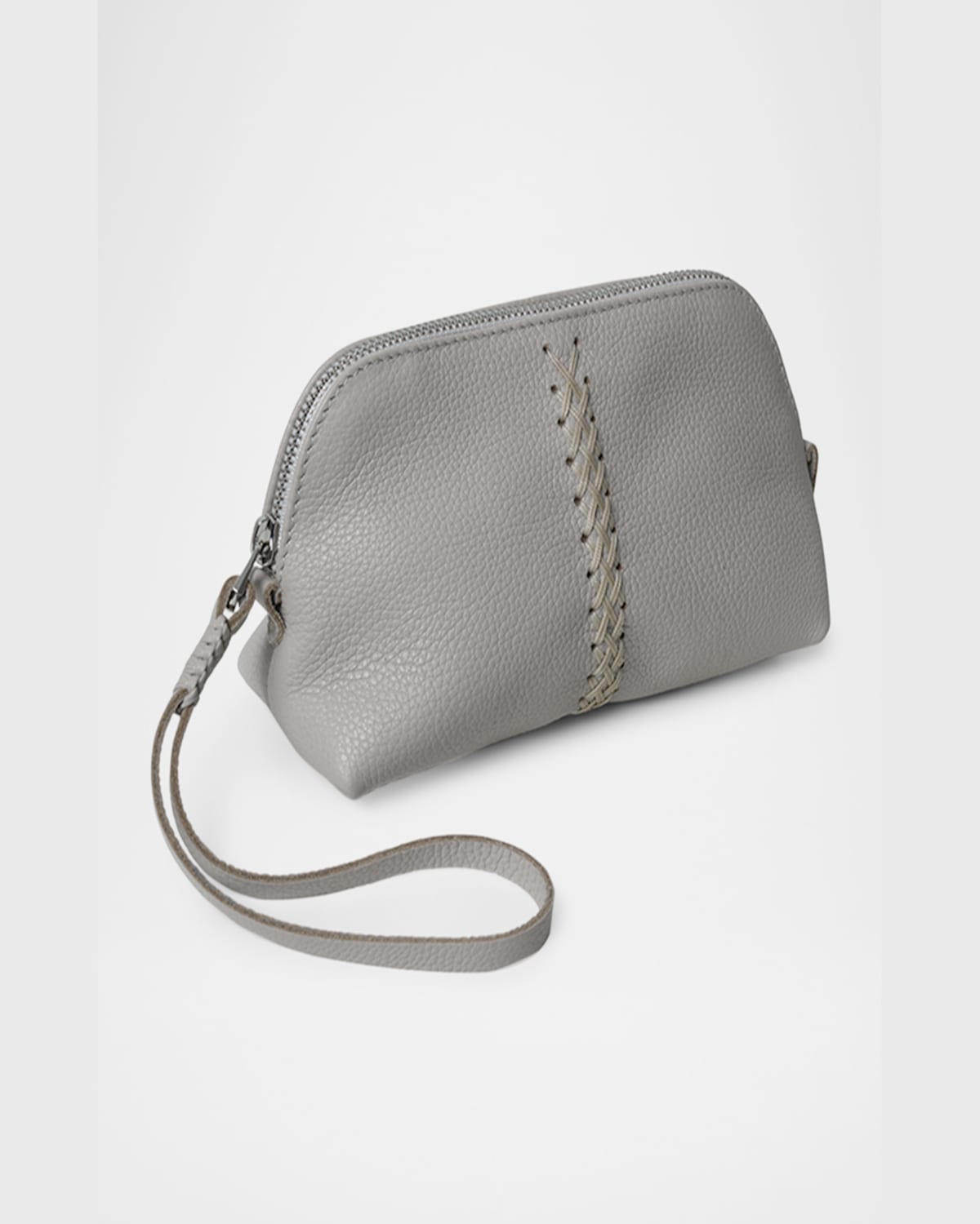 Callista Zip Grained Leather Wristlet In Oat