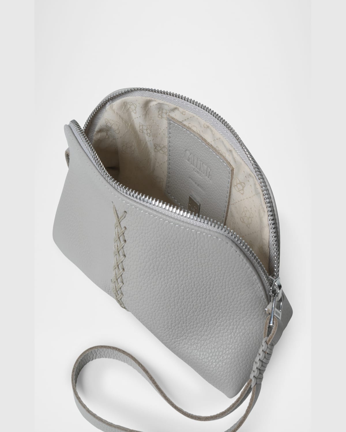 Callista Zip Grained Leather Wristlet In Oat