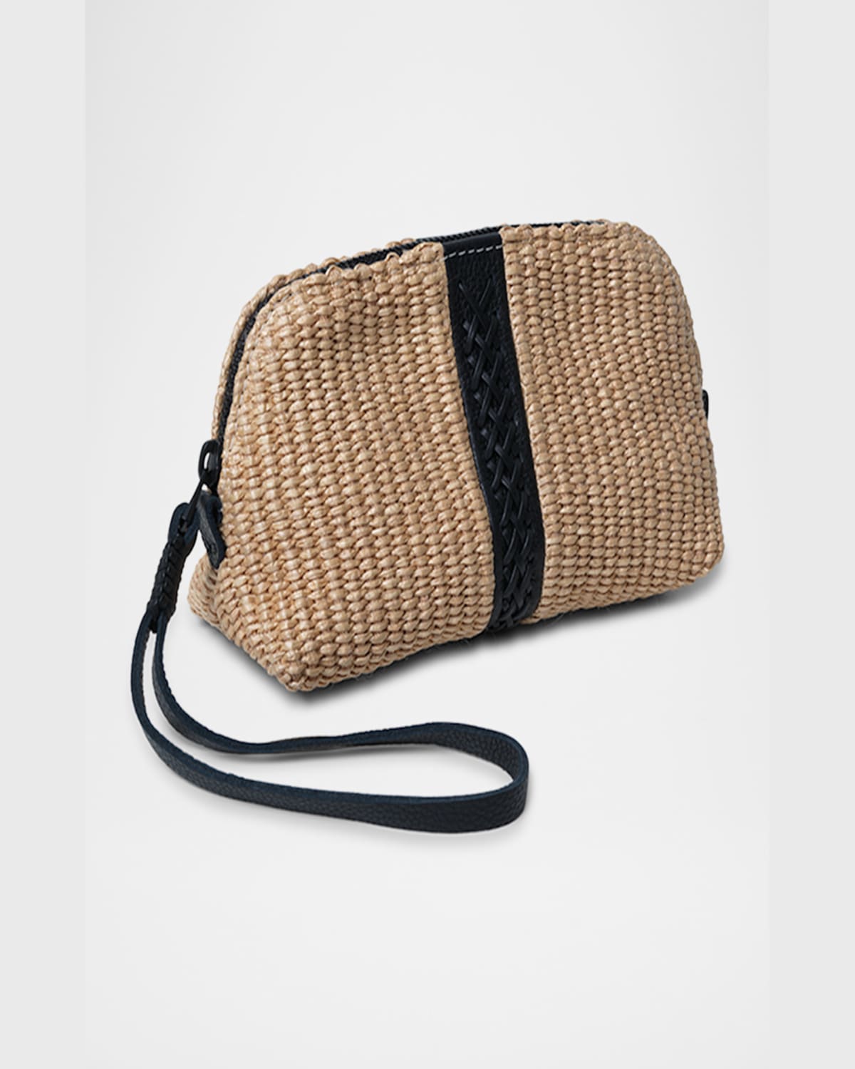 Callista Woven Fabric & Leather Wristlet In Black