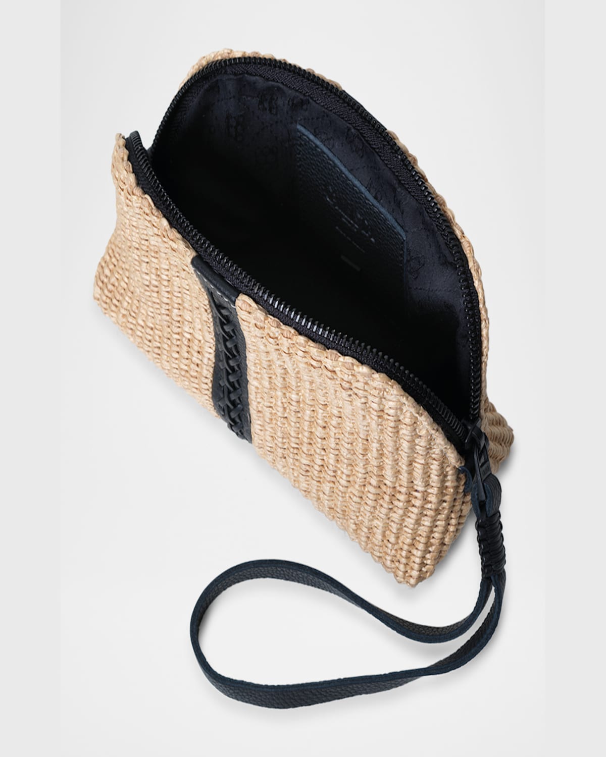 Callista Woven Fabric & Leather Wristlet In Black