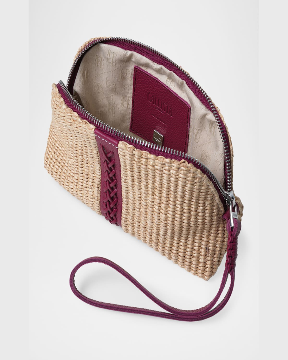 Callista Woven Fabric & Leather Wristlet In Pink
