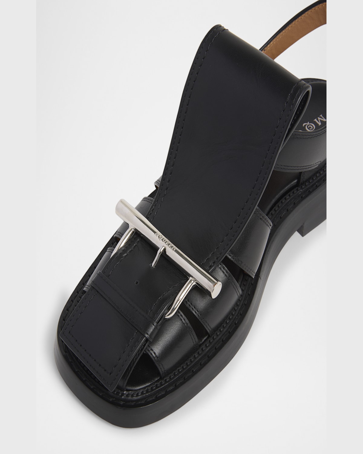 Alexander Mcqueen T-bar Caged Sandal In Blk Silver
