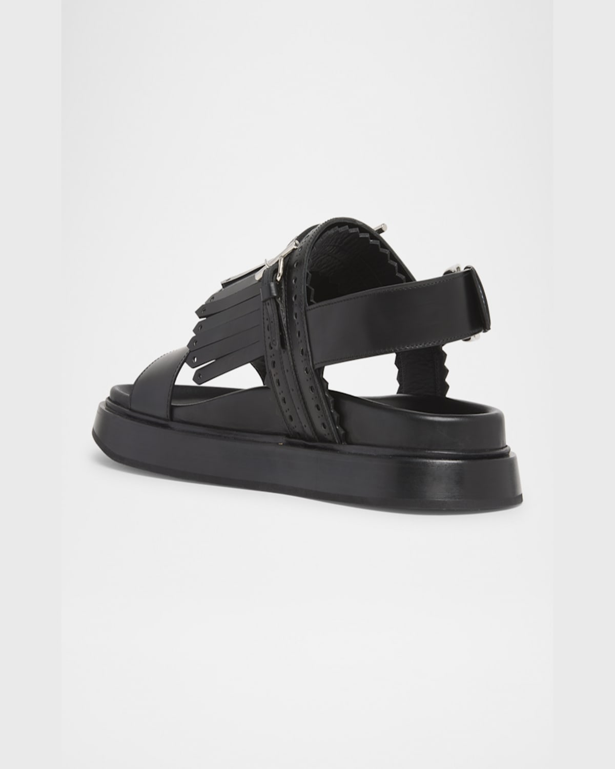 Alexander Mcqueen Brogue Fringe Leather Sandals In Blk Silver
